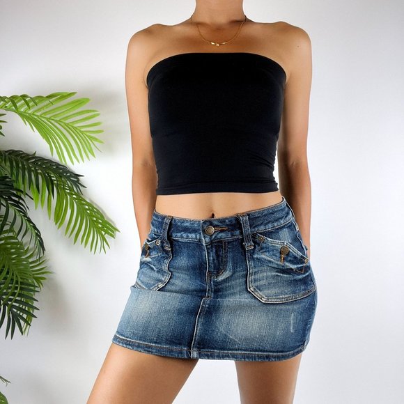 ZD Dresses & Skirts - Vintage Y2K Indie Grunge Faded Denim Jean Low Rise Micro Mini Skirt / Si…